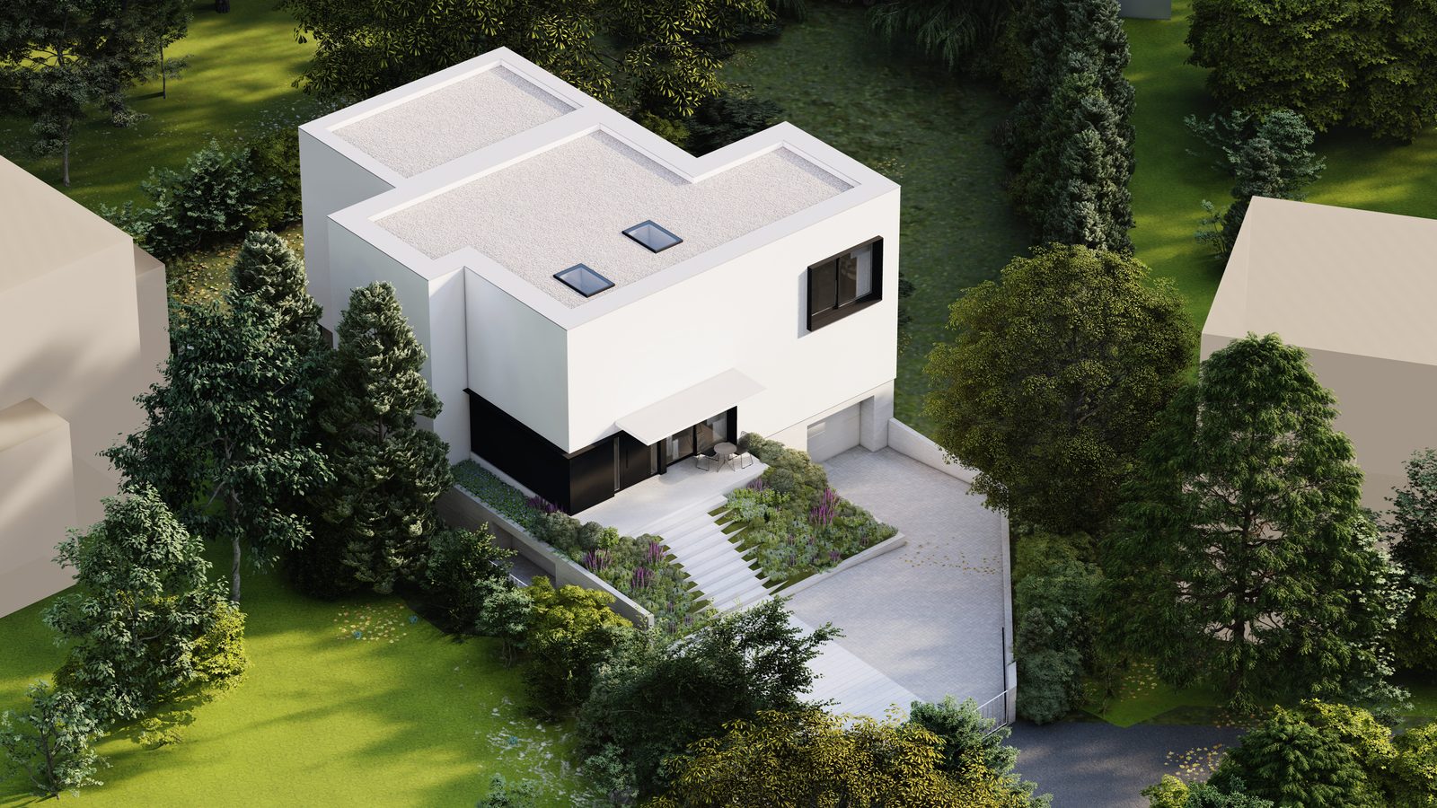 Widok z lotu ptaka na działkę 916 m²